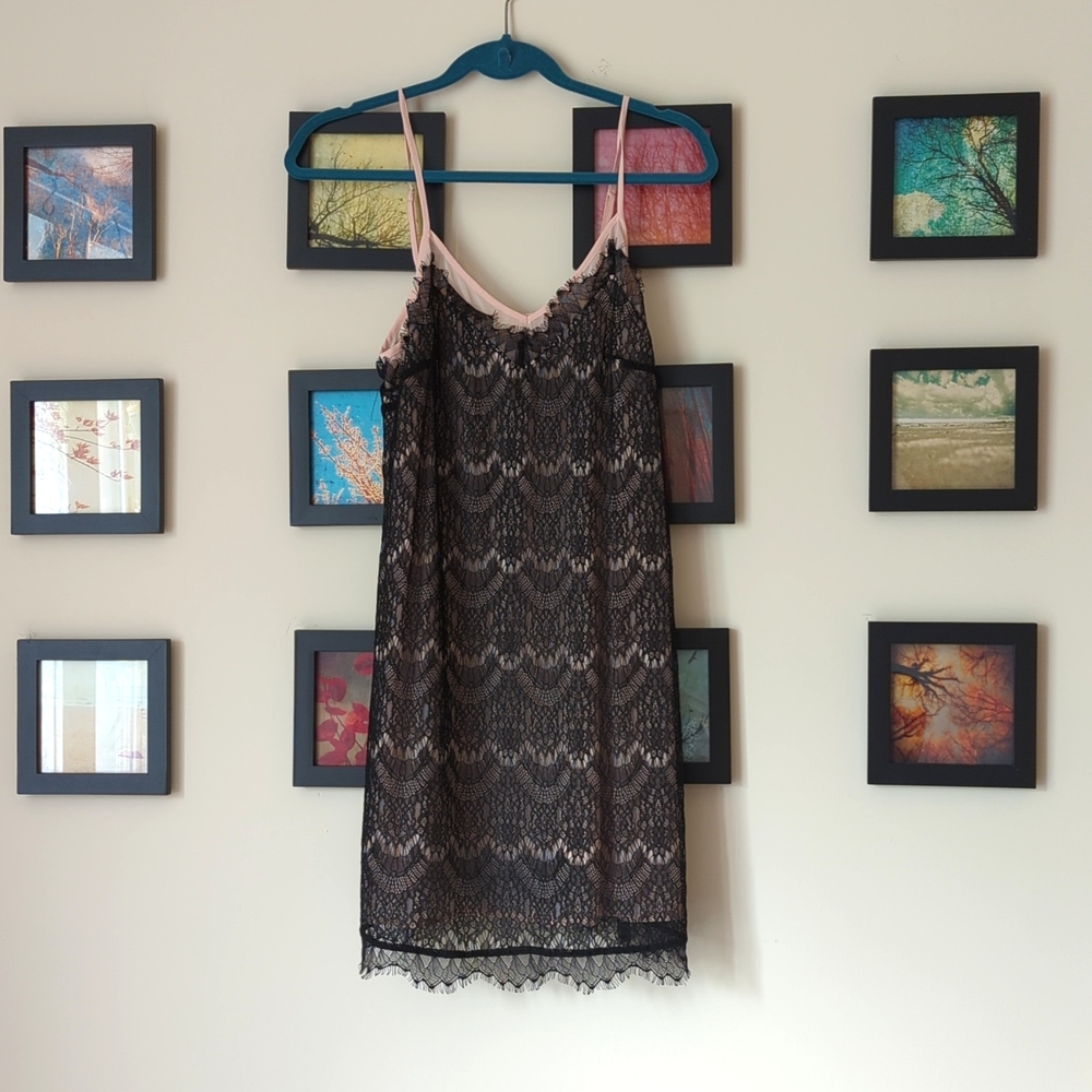 Black Lace Mini Slip Dress